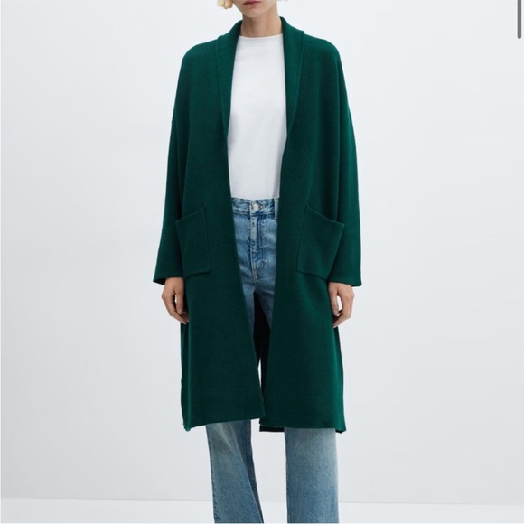 NWOT Mango MNG Green Oversized Knot Coat Coatigan Cardigan Duster Sweater Jumper - Picture 5 of 7